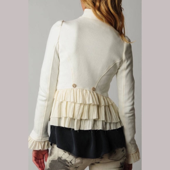 Free People Military Ruffle Jacket in Ivory Size 4 - Picture 2 of 16